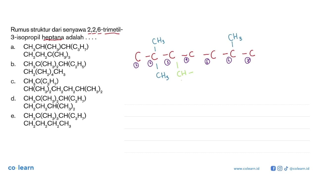 Rumus struktur dari senyawa 2,2,6-trimetil3-isopropil