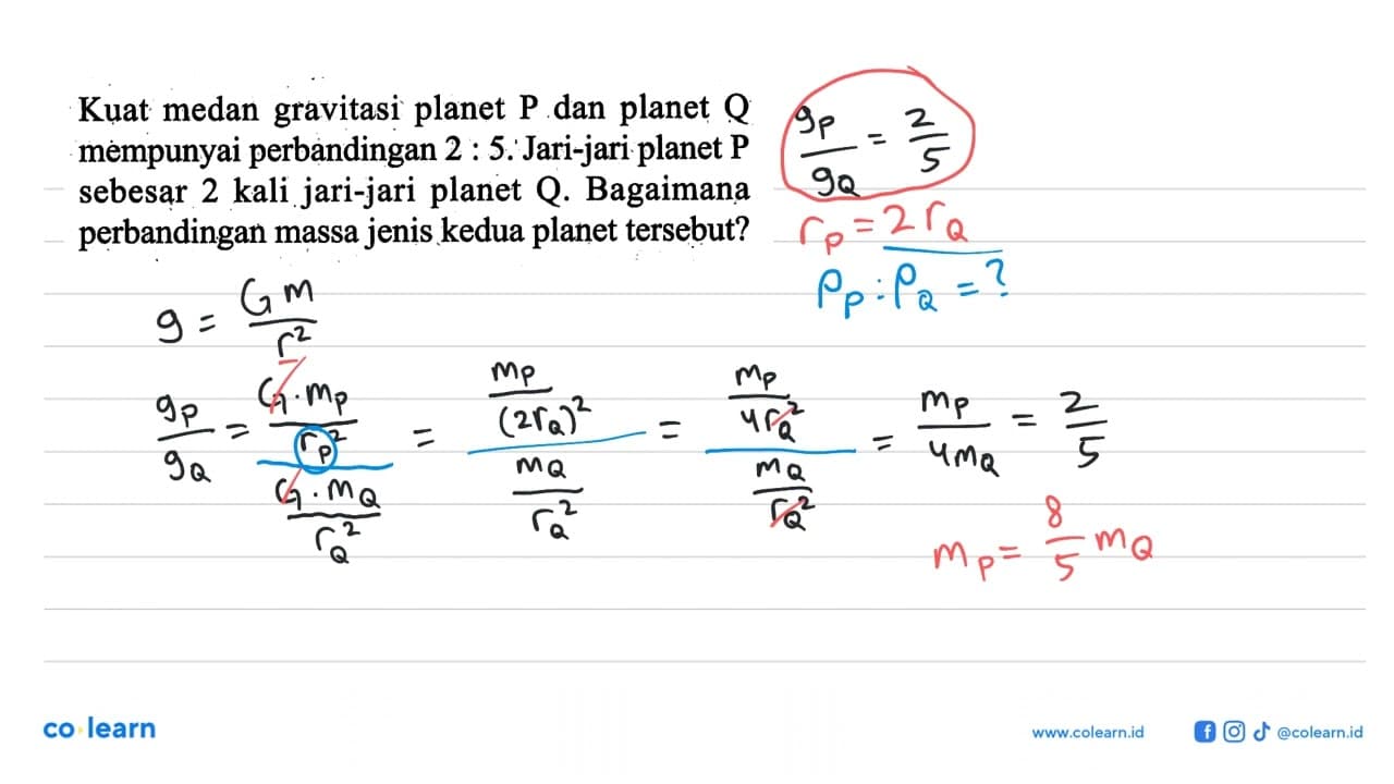 Kuat medan gravitasi planet P dan planet Q mempunyai