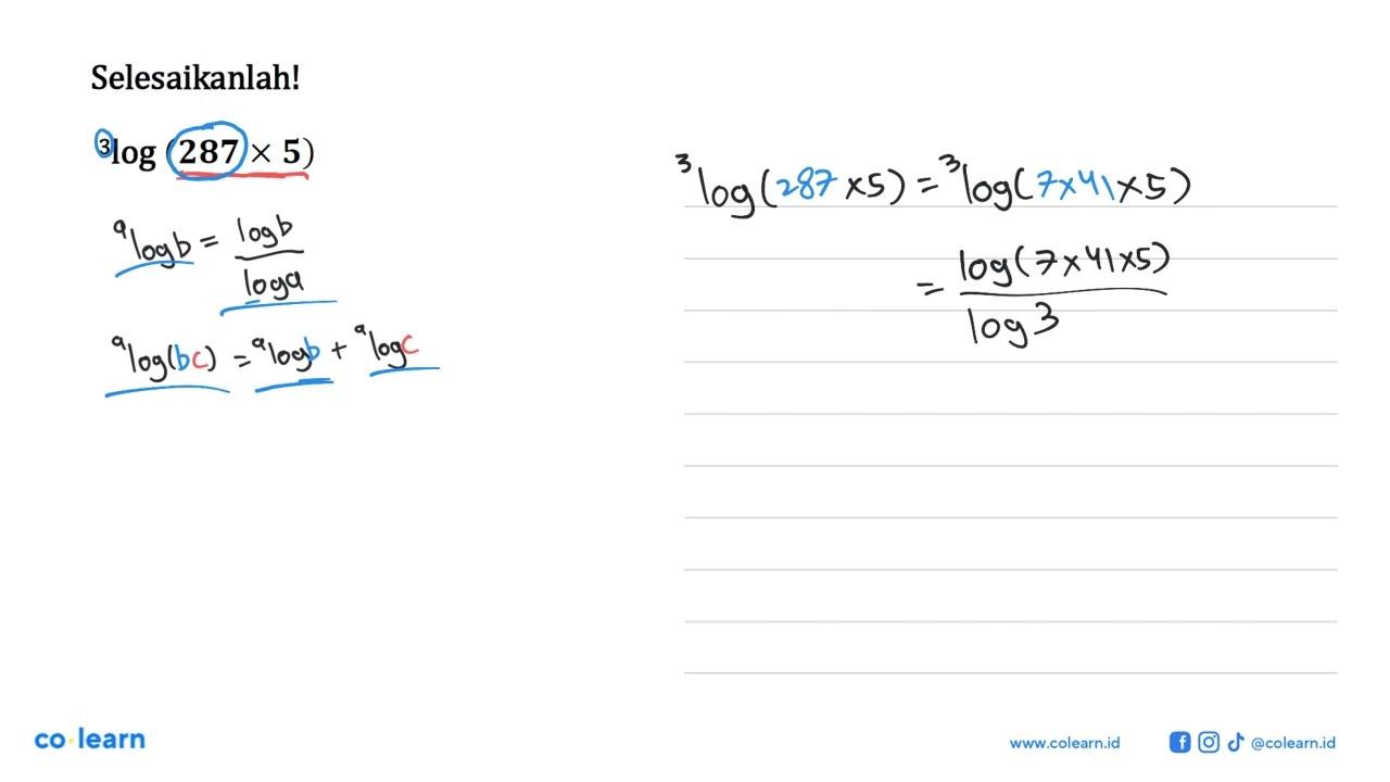Selesaikanlah! 3log(287 x 5)