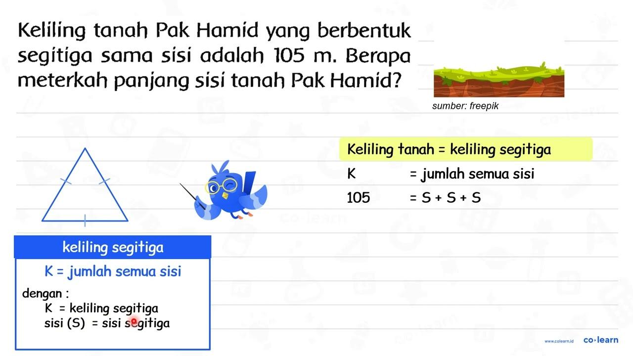 Keliling tanah Pak Hamid yang berbentuk segítiga sama sisi