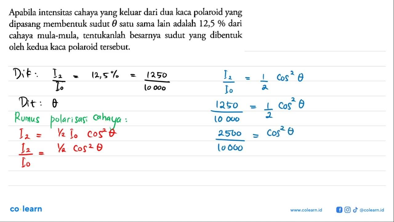 Apabila intensitas cahaya yang keluar dari dua kaca