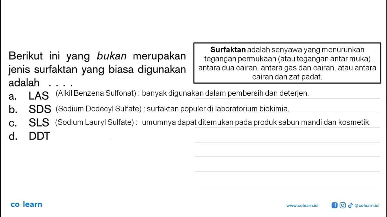 Berikut ini yang bukan merupakan jenis surfaktan yang biasa