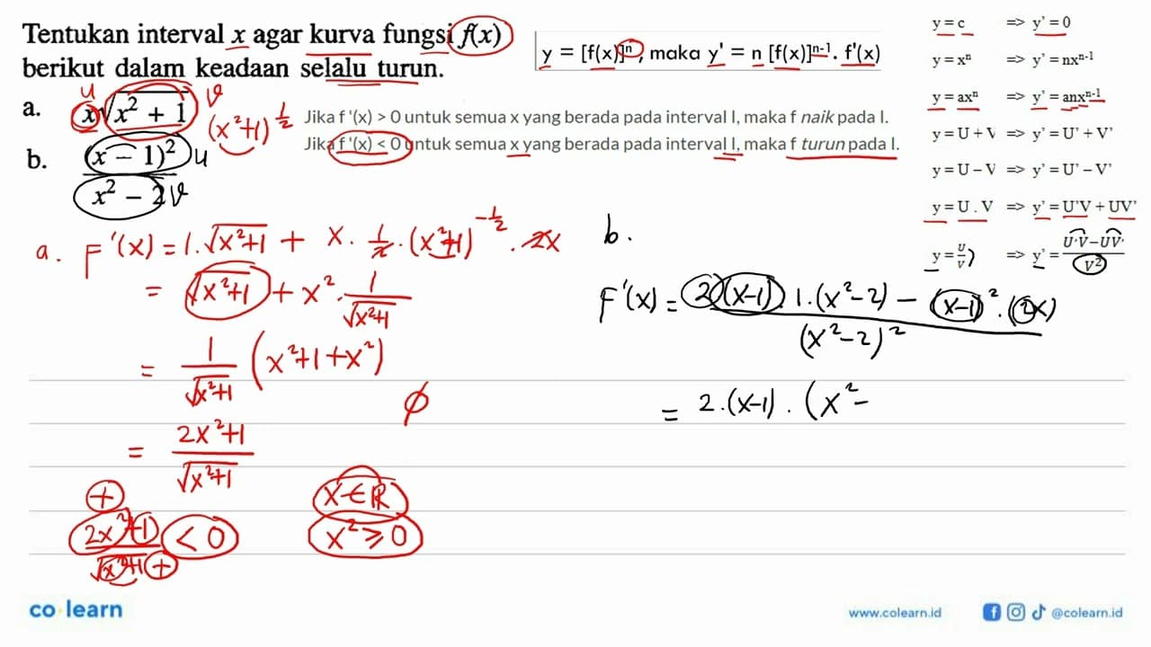 Tentukan interval x agar kurva fungsi f(x) berikut dalam