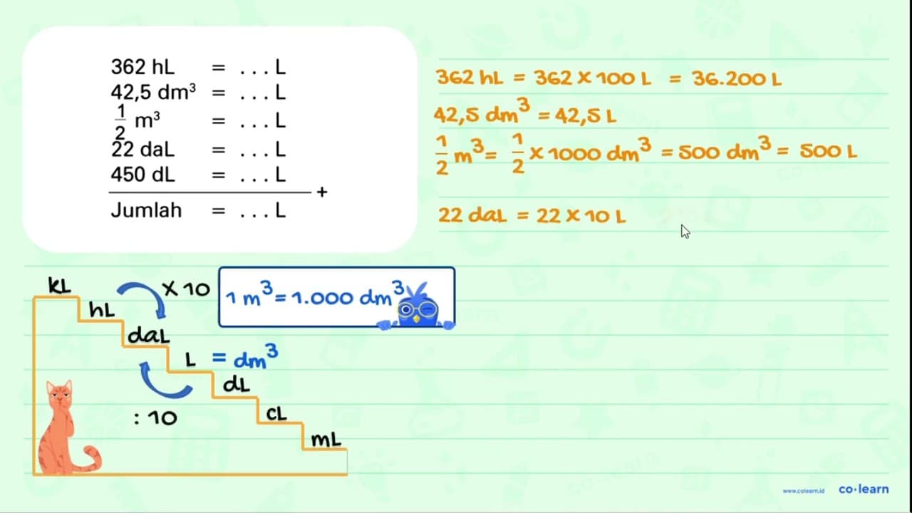 362 hL + 42,5 dm^3 + 1/2 m^3 + 22 daL + 450 dL = ... L