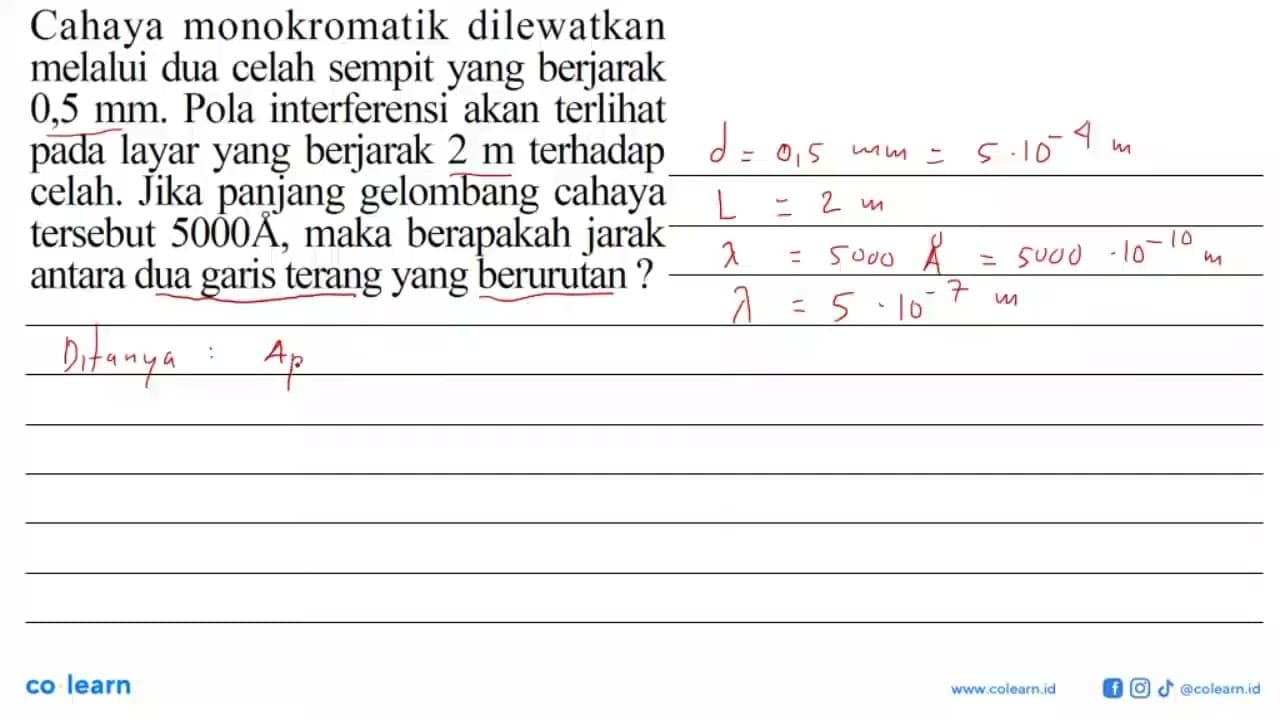 Cahaya monokromatik dilewatkan melalui dua celah sempit