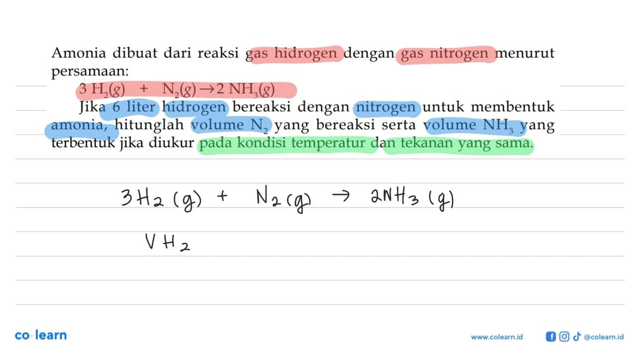 Amonia dibuat dari reaksi gas hidrogen dengan gas nitrogen