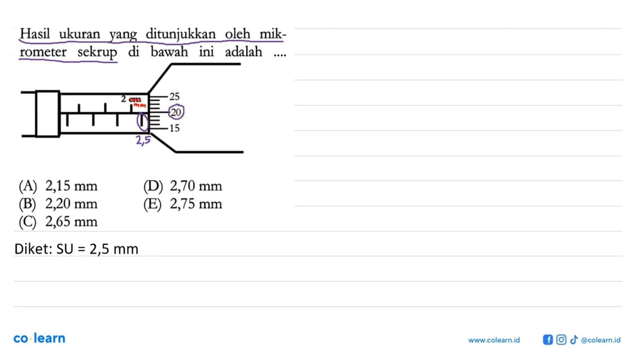 Hasil ukuran yang ditunjukkan oleh mikrometer sekrup di