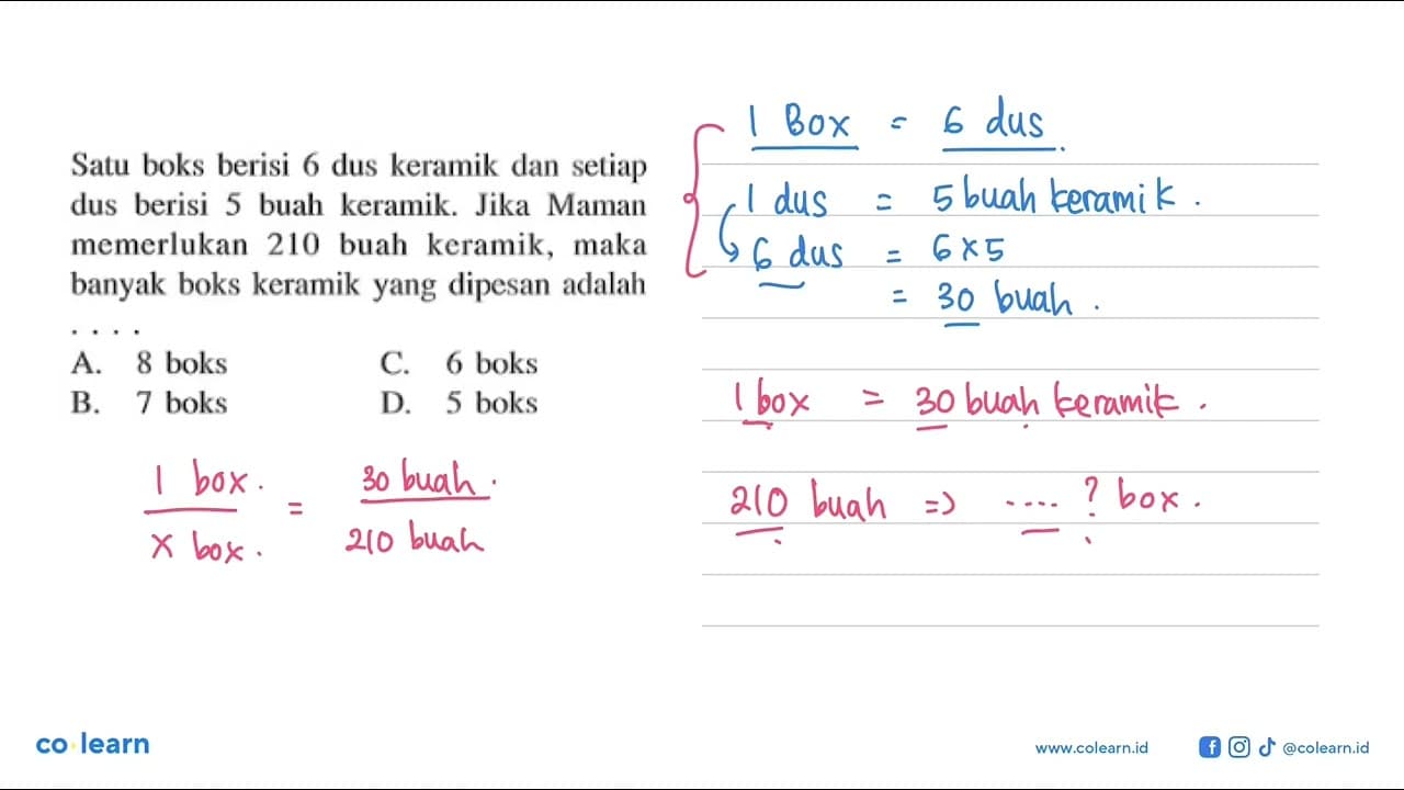 Satu boks berisi 6 dus keramik dan setiap dus berisi 5 buah