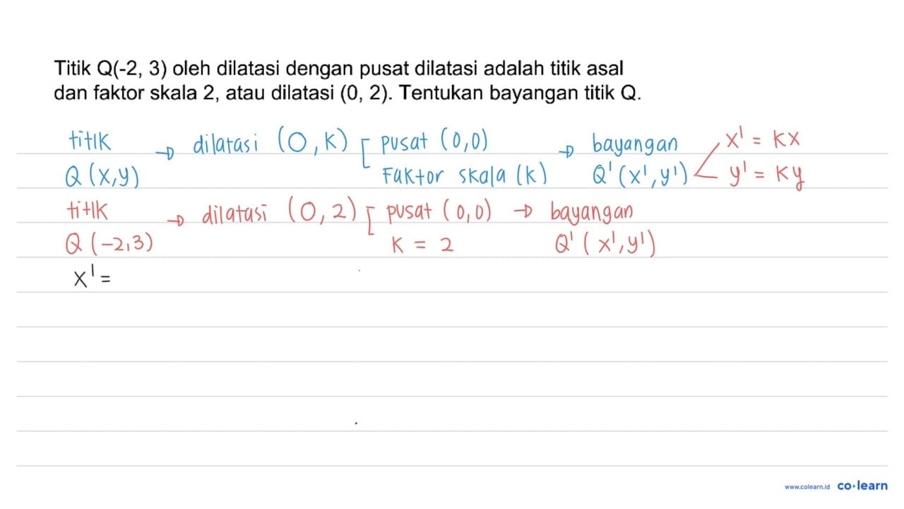 Titik Q(-2,3) oleh dilatasi dengan pusat dilatasi adalah