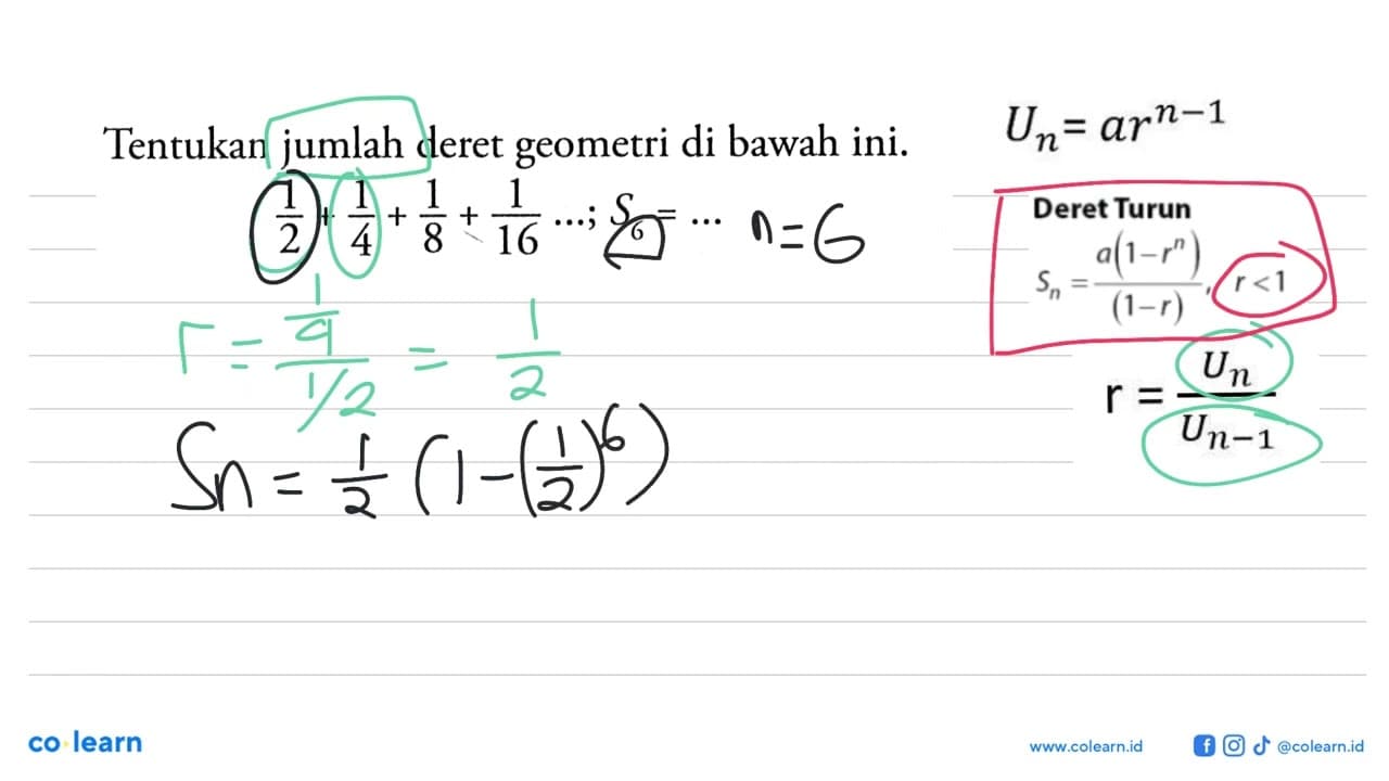 Tentukan jumlah deret geometri di bawah ini.