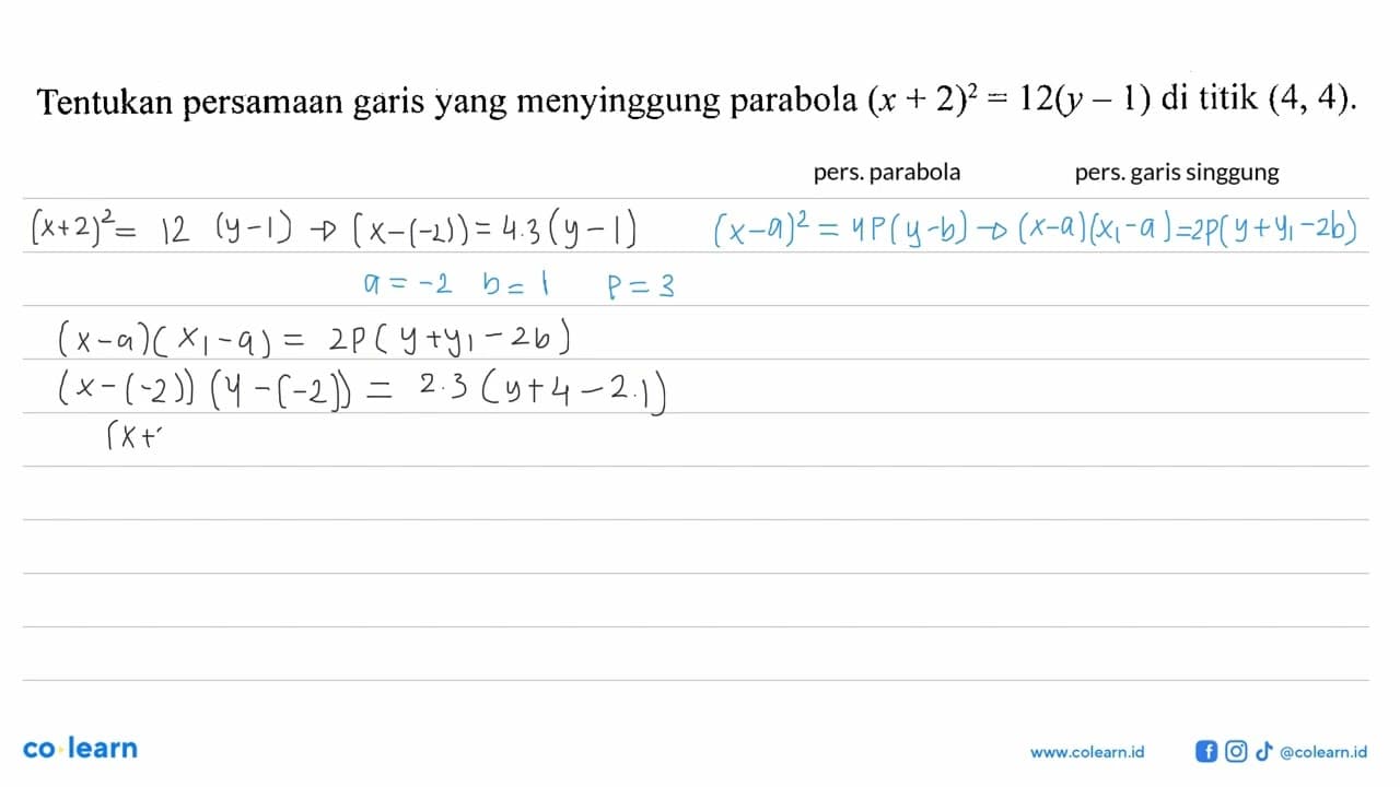 Tentukan persamaan garis yang menyinggung parabola