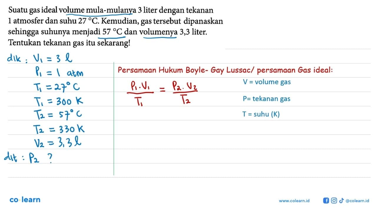 Suatu gas ideal volume mula-mulanya 3 liter dengan tekanan