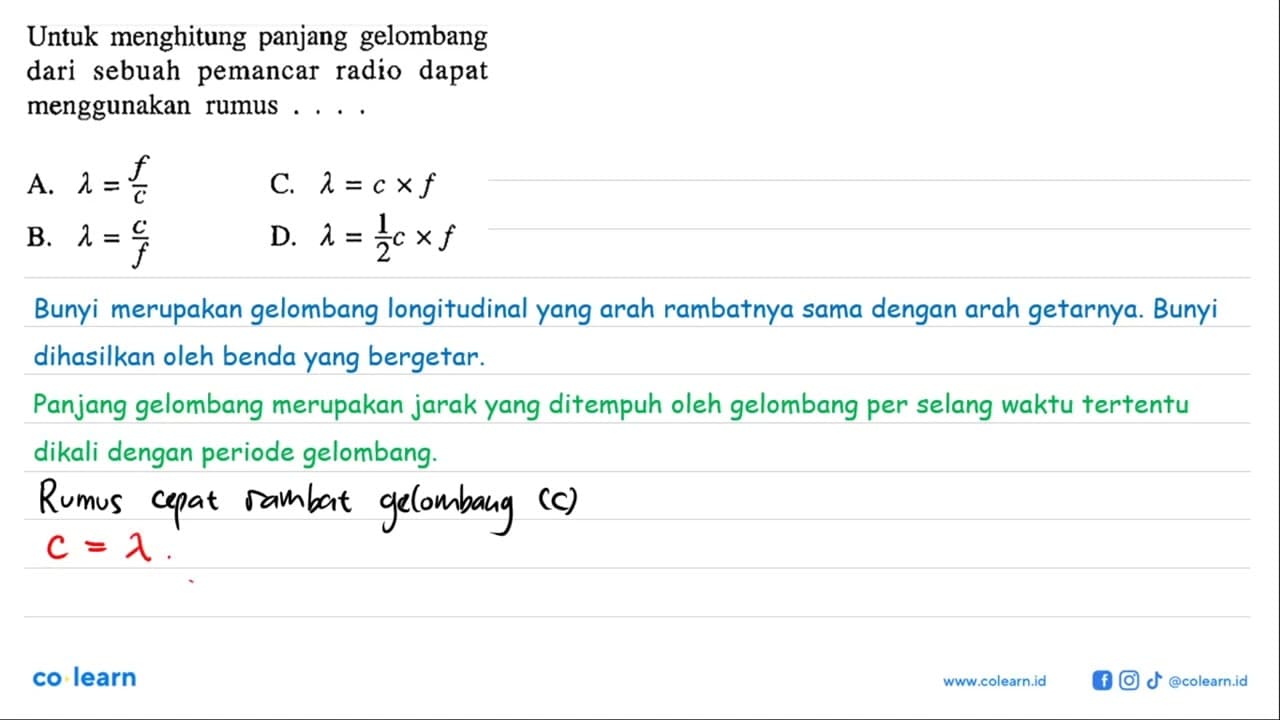 Untuk menghitung panjang gelombang dari sebuah pemancar