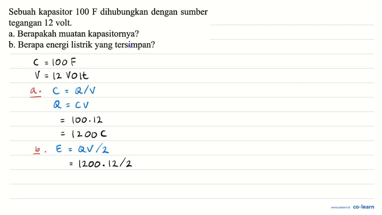 Sebuah kapasitor 100 F dihubungkan dengan sumber tegangan