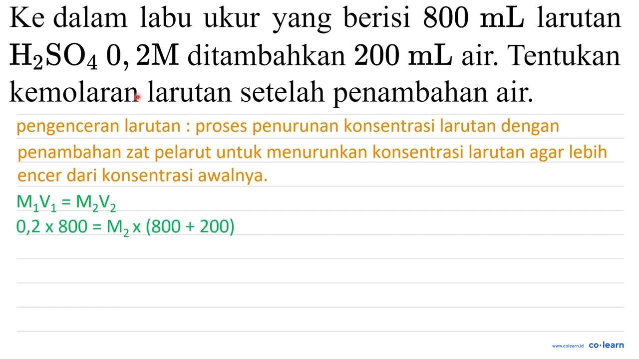 Ke dalam labu ukur yang berisi 800 mL larutan H_(2) SO_(4)