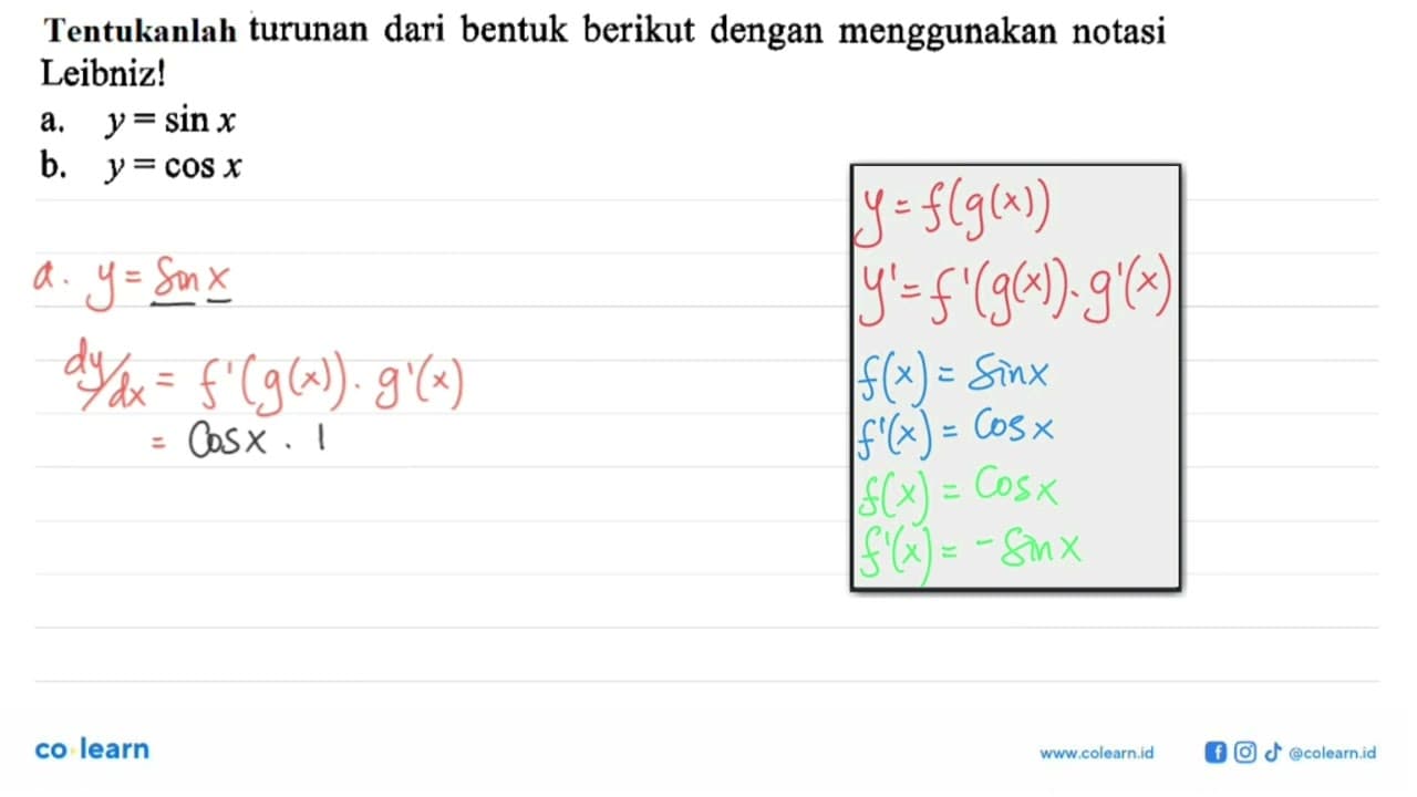 Tentukanlah turunan dari bentuk berikut dengan menggunakan