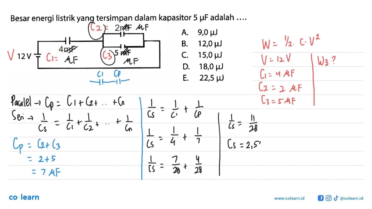 Besar energi listrik yang tersimpan dalam kapasitor 5 mikro