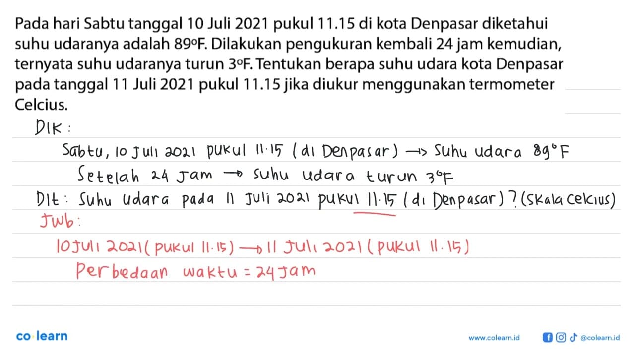 Pada hari Sabtu tanggal 10 Juli 2021 pukul 11.15 di kota