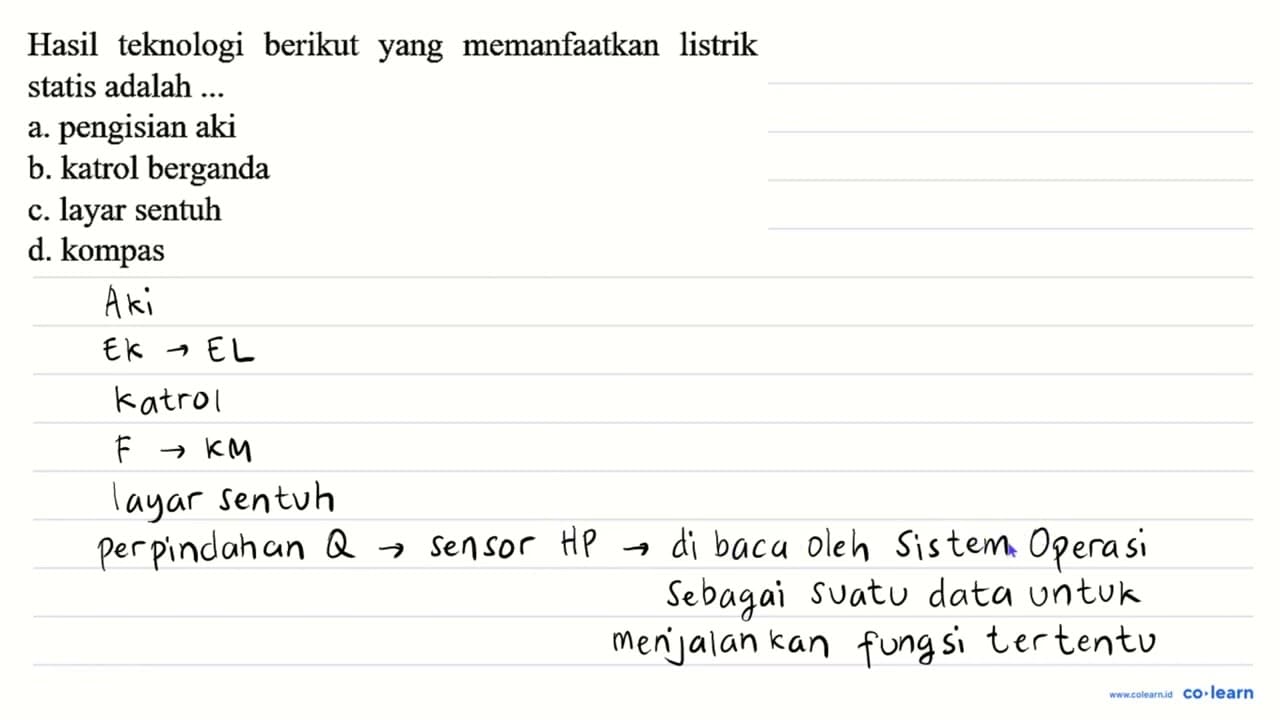 Hasil teknologi berikut yang memanfaatkan listrik statis