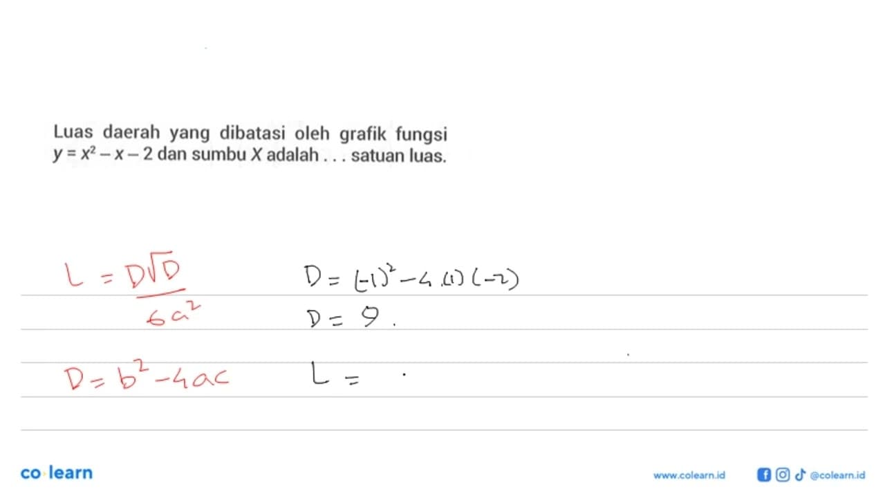 Luas daerah yang dibatasi oleh grafik fungsi y=x^2-x-2 dan