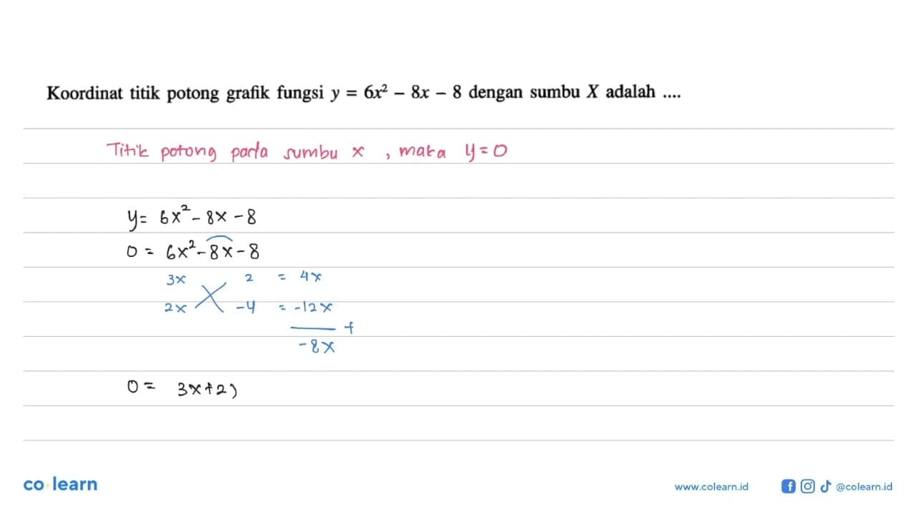 Koordinat titik potong grafik fungsi y = 6x^2 - 8x - 8