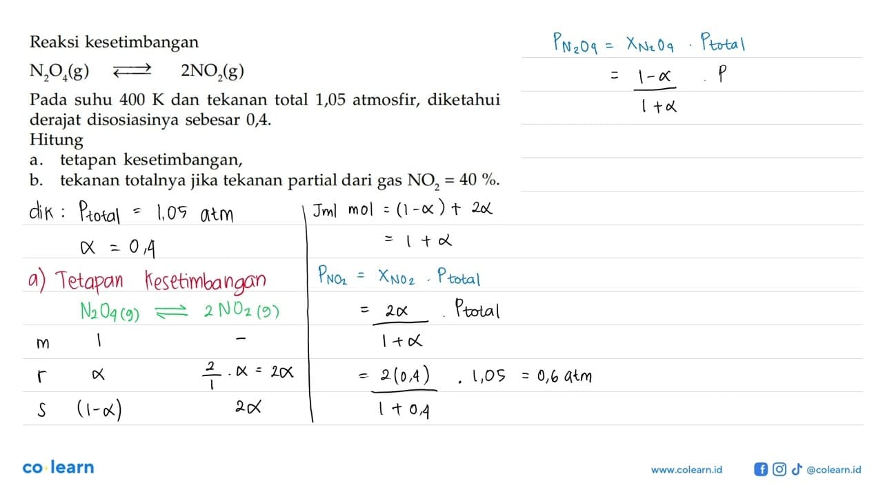 Reaksi kesetimbangan N2O4 (g) <=> 2NO2(g) Pada suhu 400 K