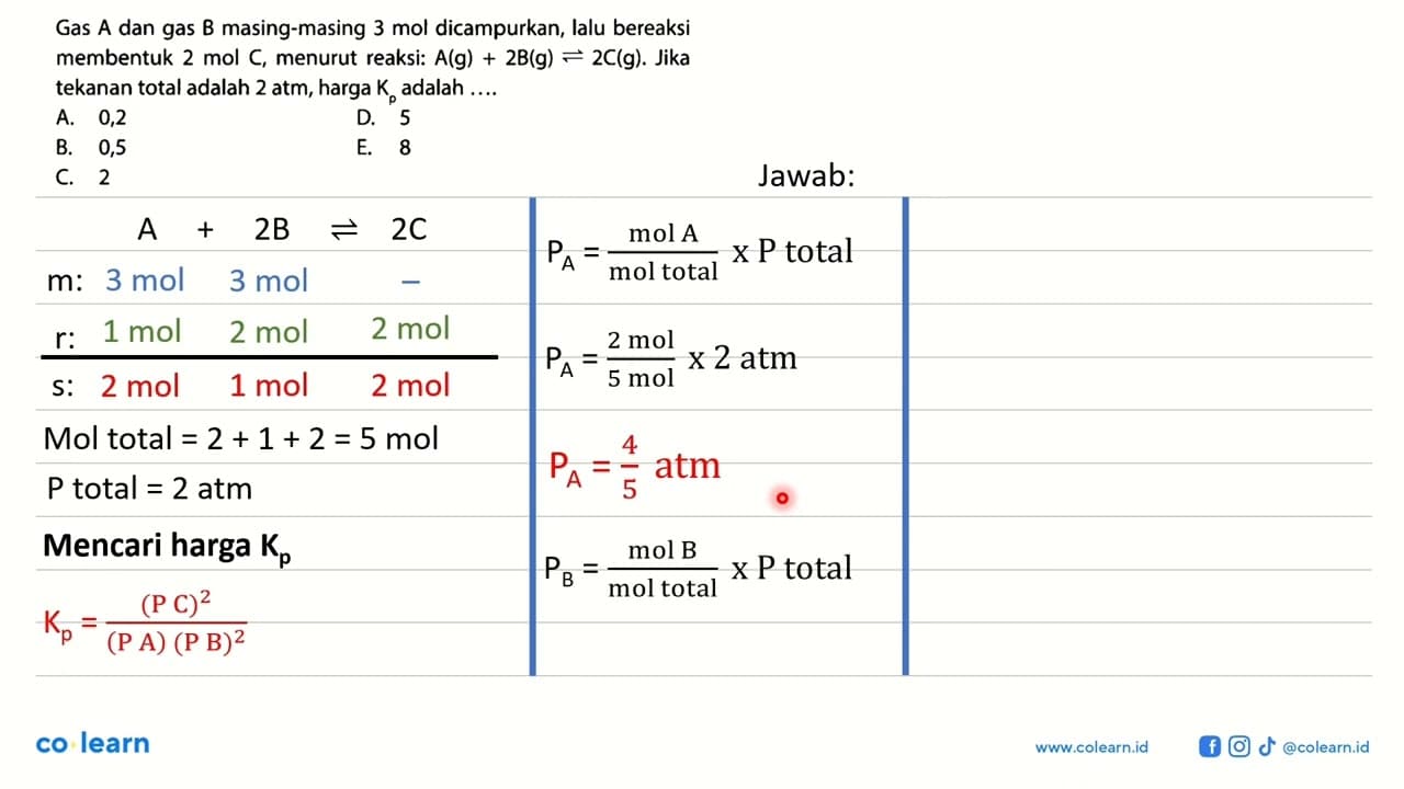 Gas A dan gas B masing-masing 3 mol dicampurkan, lalu