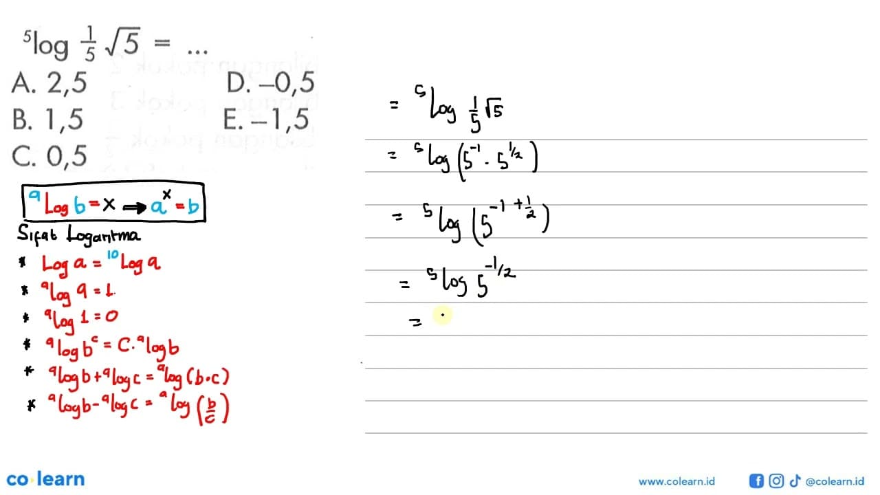 5log 1/5 akar(5) =