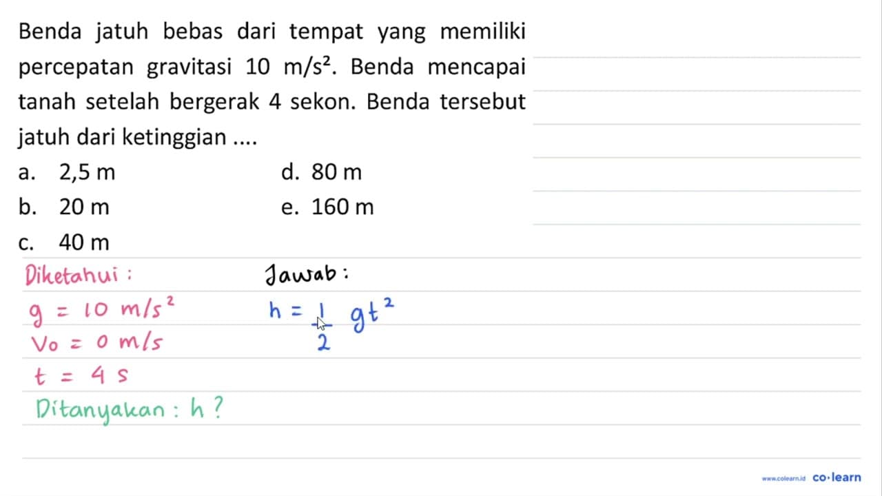 Benda jatuh bebas dari tempat yang memiliki percepatan