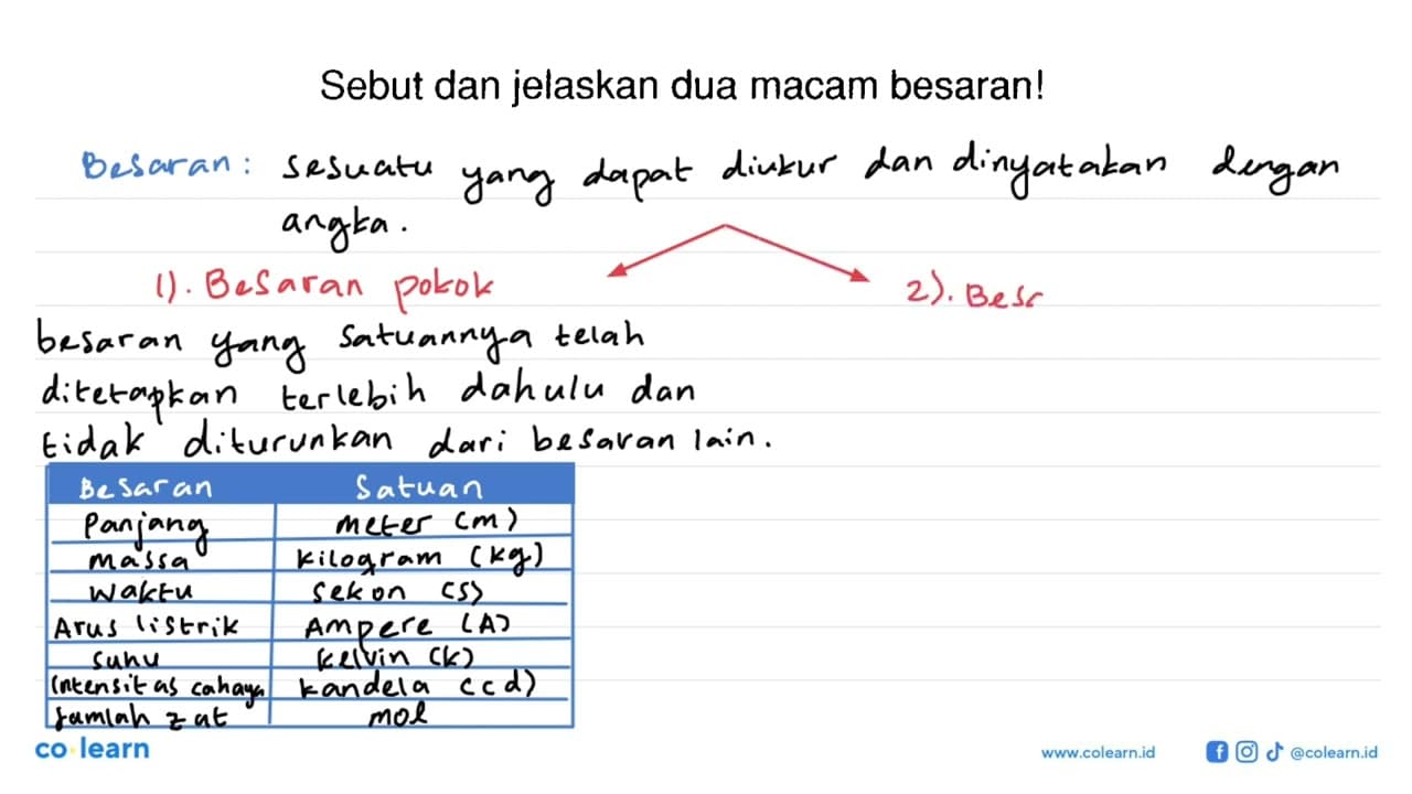 Sebut dan jelaskan dua macam besaran!