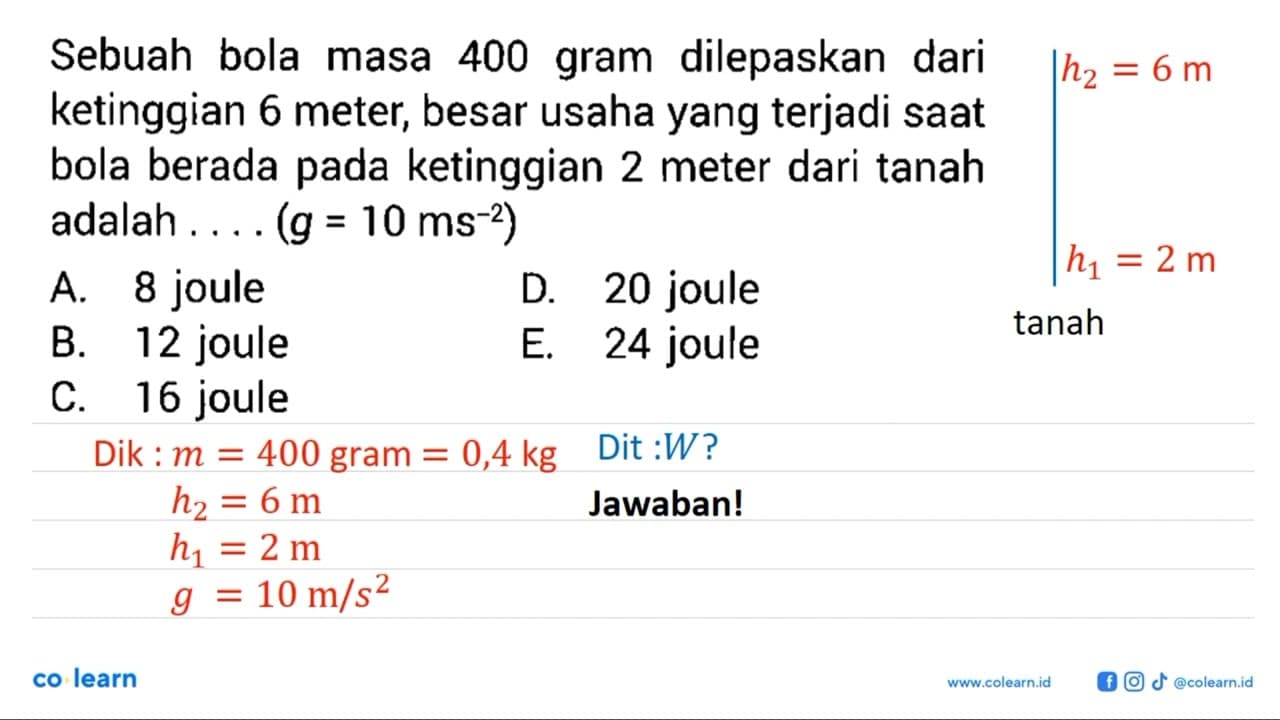 Sebuah bola masa 400 gram dilepaskan dari ketinggian 6