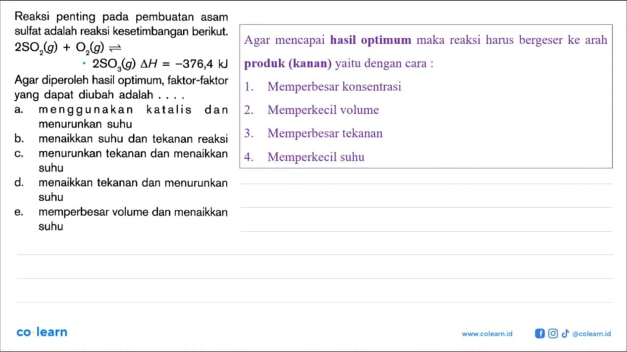 Reaksi penting pada pembuatan asam sulfat adalah reaksi