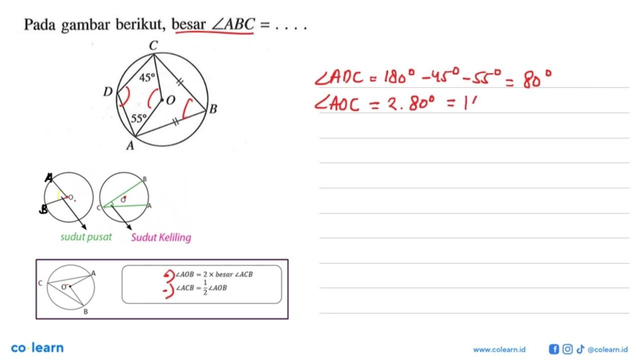 Pada gambar berikut, besar sudut ABC=.... 45 55