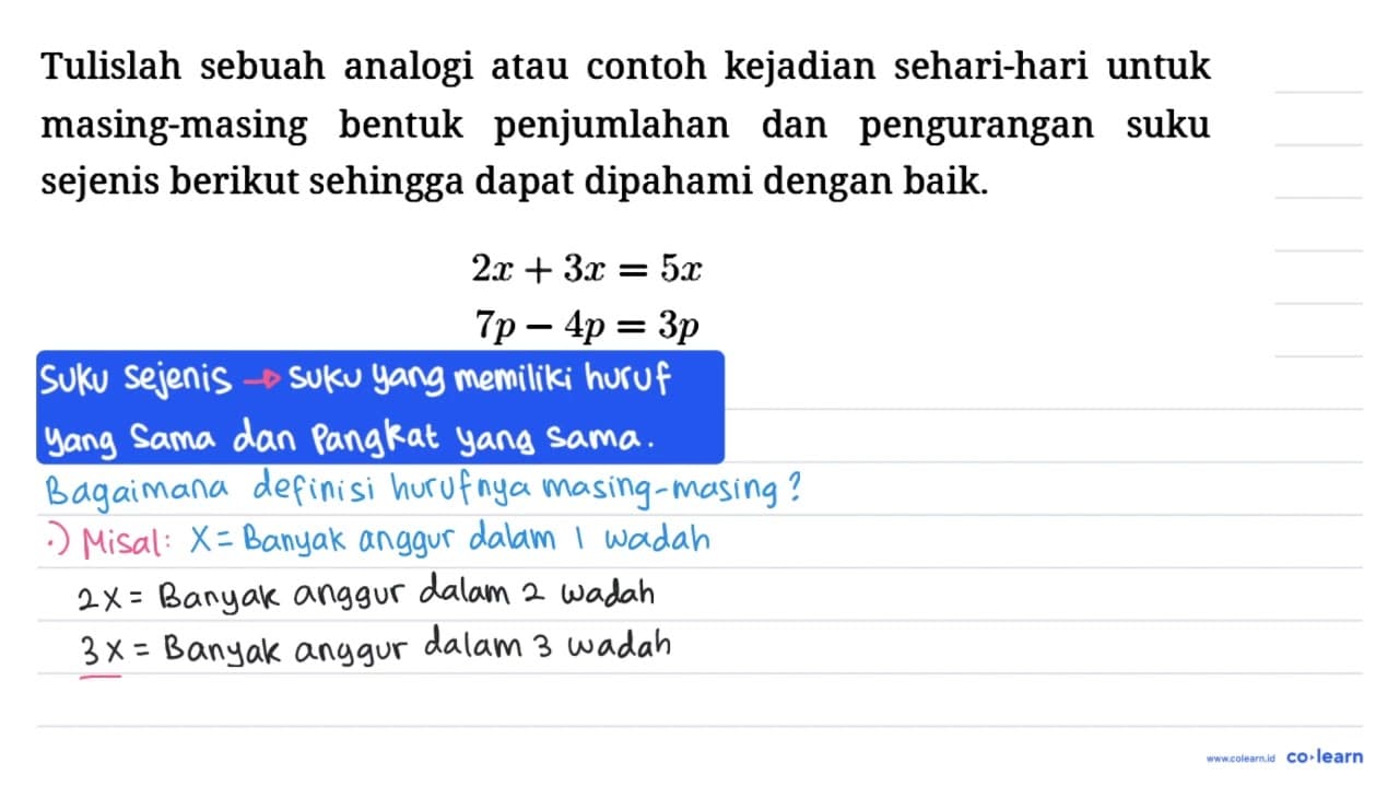 Tulislah sebuah analogi atau contoh kejadian sehari-hari