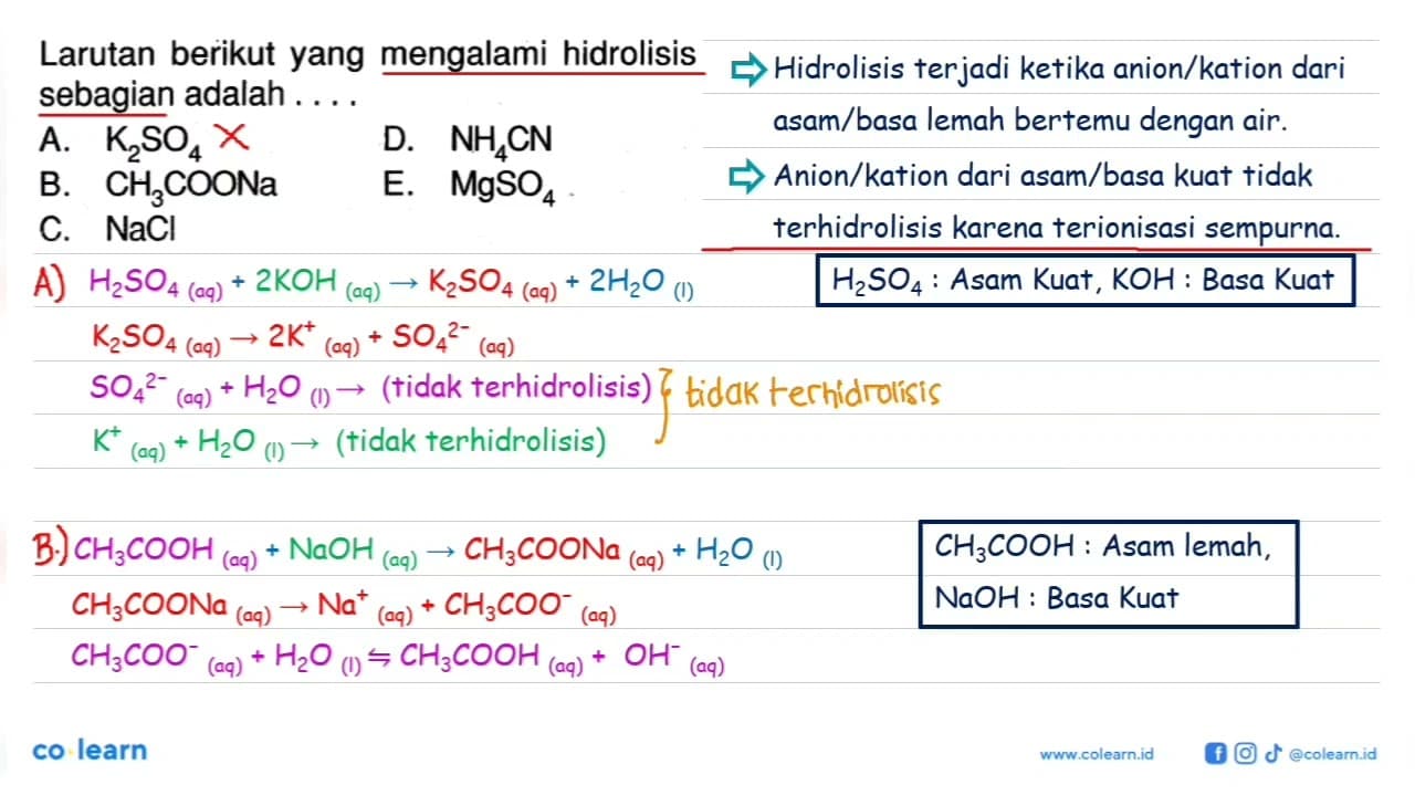 Larutan berikut yang mengalami hidrolisis sebagian