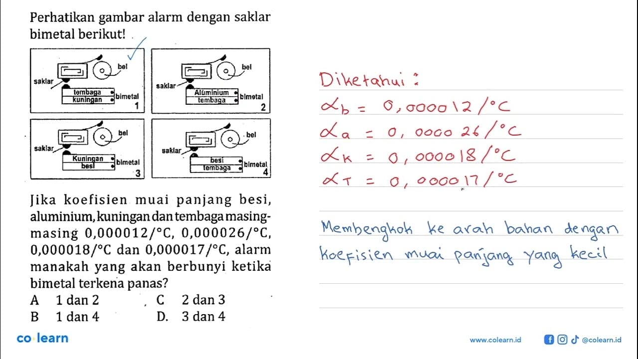 Perhatikan gambar alarm dengan saklar bimetal berikut! bel