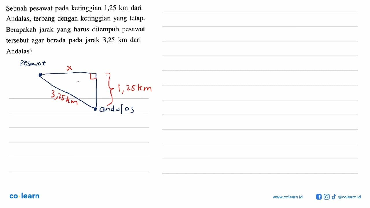 Sebuah pesawat pada ketinggian 1,25 km dari Andalas,