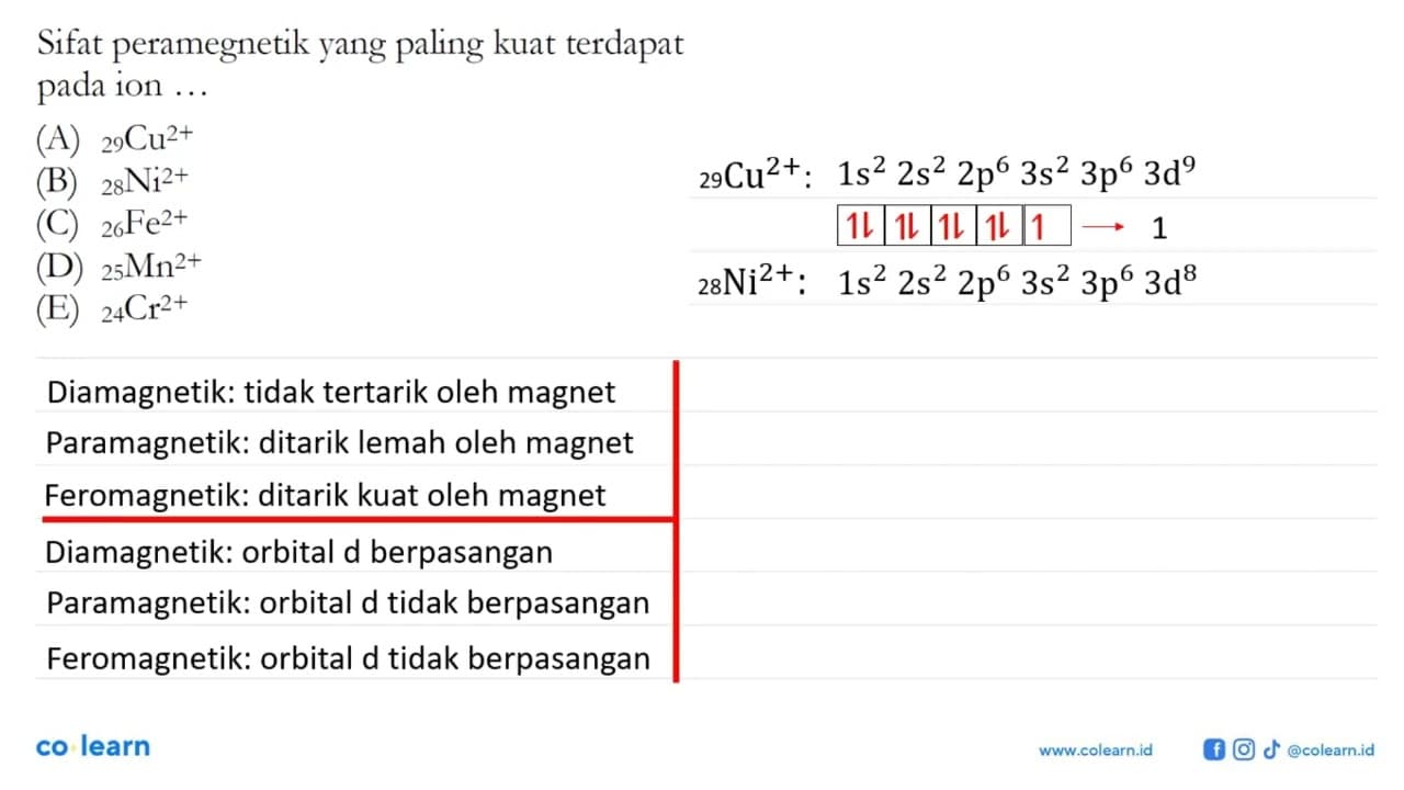 Sifat peramegnetik yang paling kuat terdapat pada ion ...