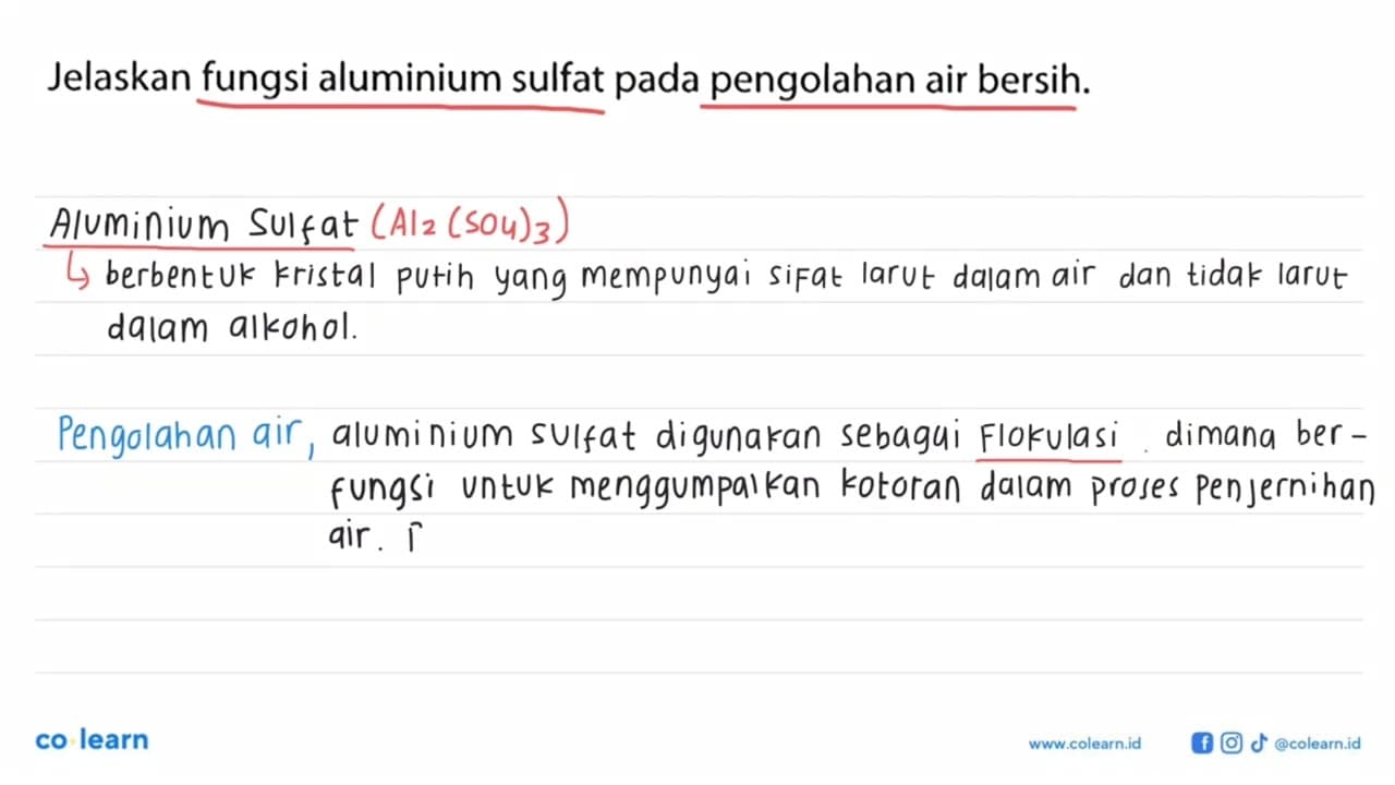 Jelaskan fungsi aluminium sulfat pada pengolahan air