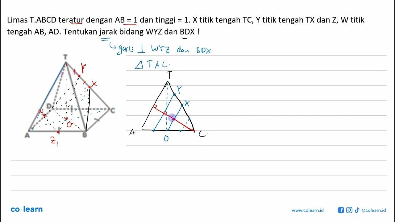 Limas T.ABCD teratur dengan AB = 1 dan tinggi = 1. X titik