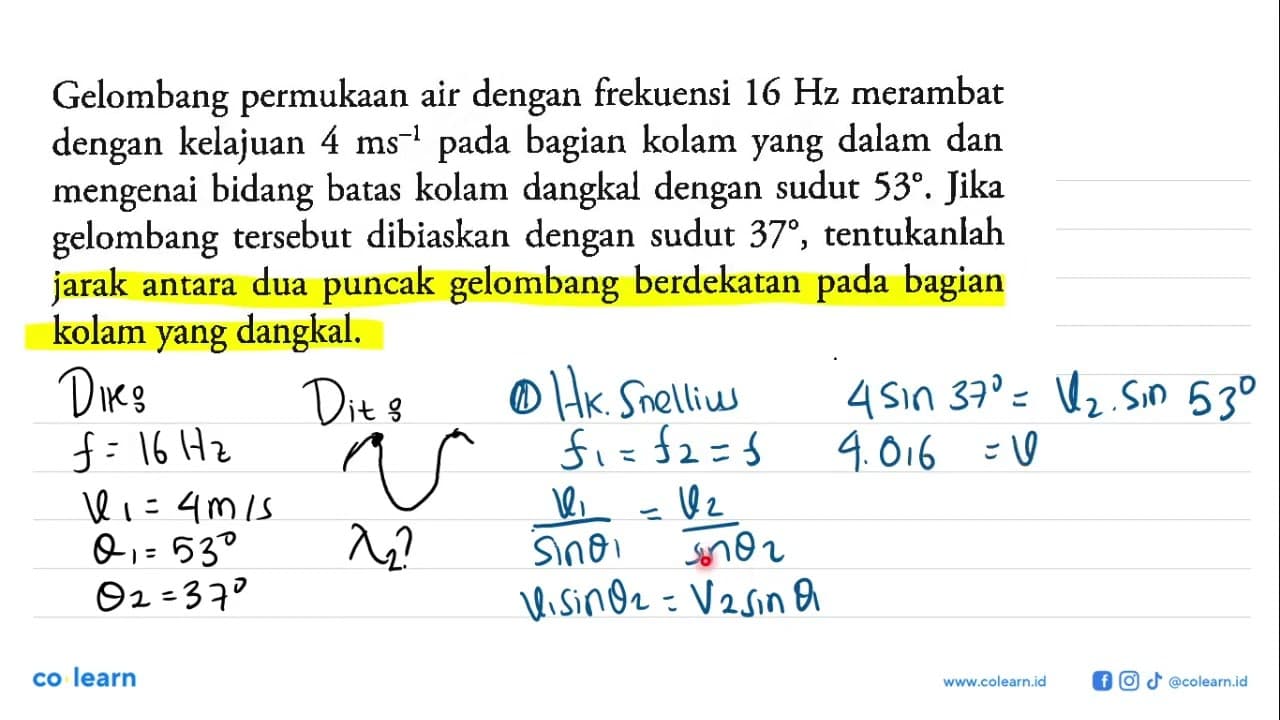 Gelombang permukaan air dengan frekuensi 16 Hz merambat