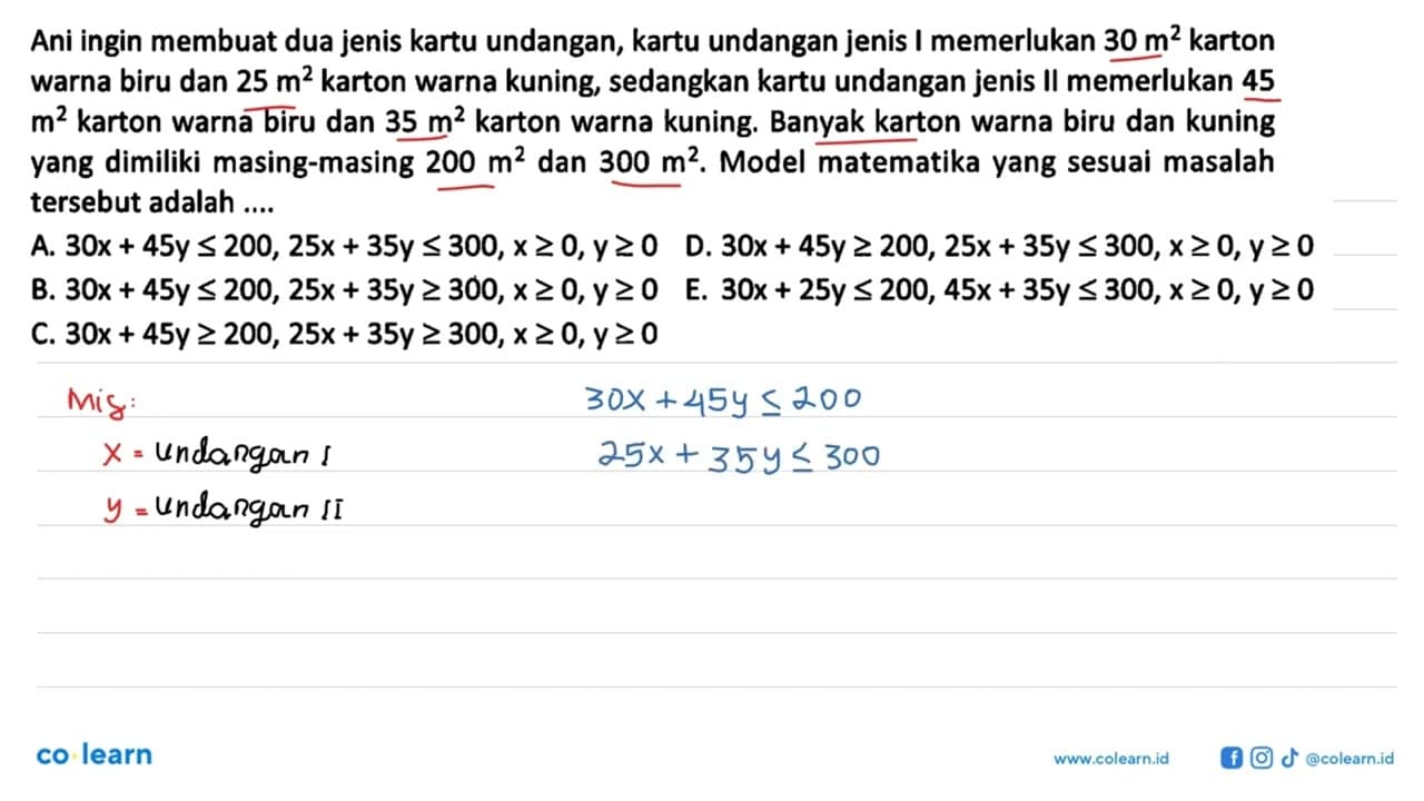 Ani ingin membuat dua jenis kartu undangan, kartu undangan