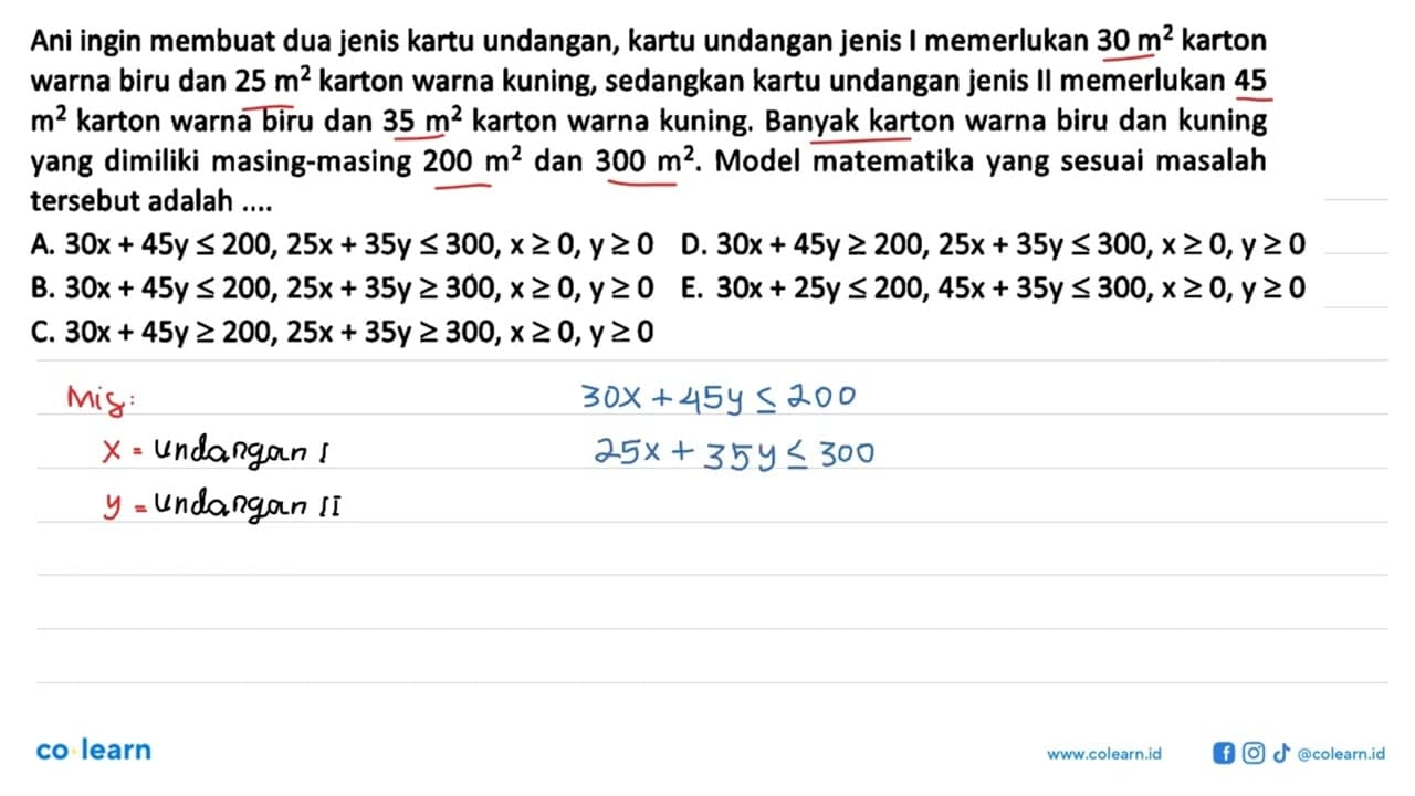 Ani ingin membuat dua jenis kartu undangan, kartu undangan