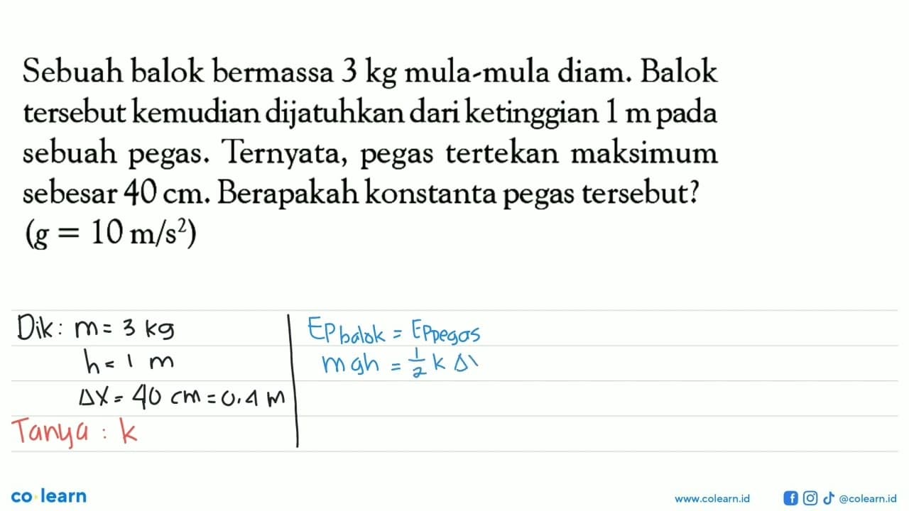 Sebuah balok bermassa 3 kg mula-mula diam. Balok tersebut