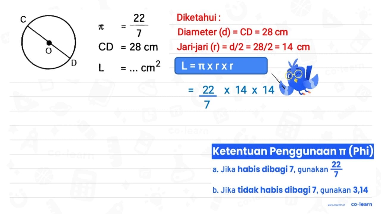 C O D pi = 22/7 CD = 28 cm L = ... cm