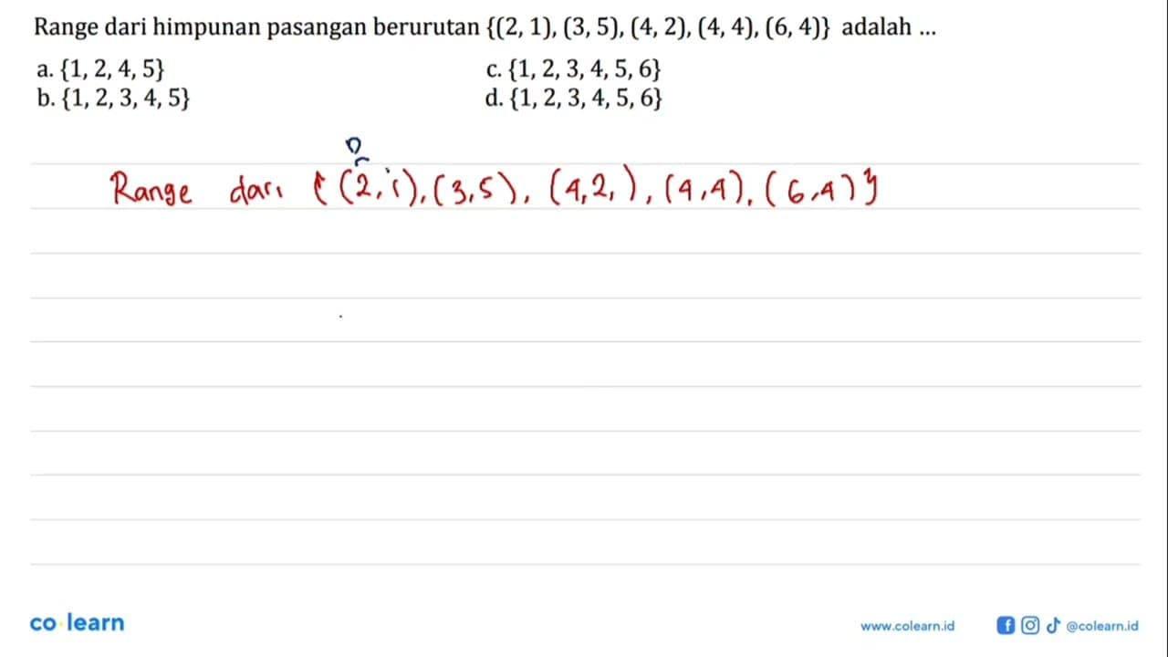 Range dari himpunan pasangan berurutan {(2,1), (3,5),