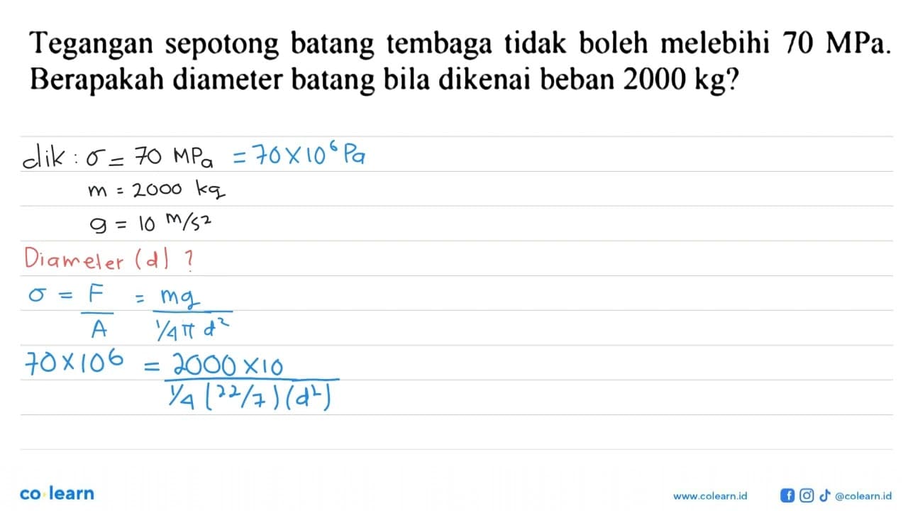 Tegangan sepotong batang tembaga tidak boleh melebihi 70