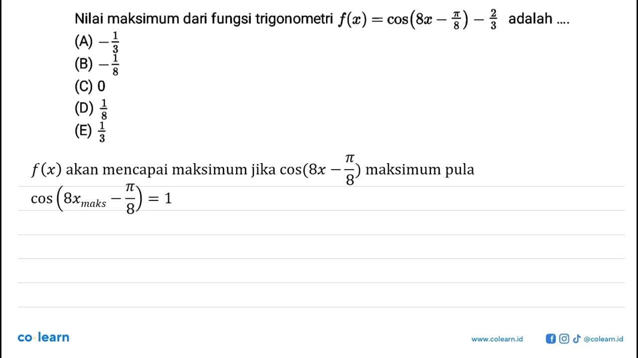 Nilai maksimum dari fungsi trigonometri f(x)=cos