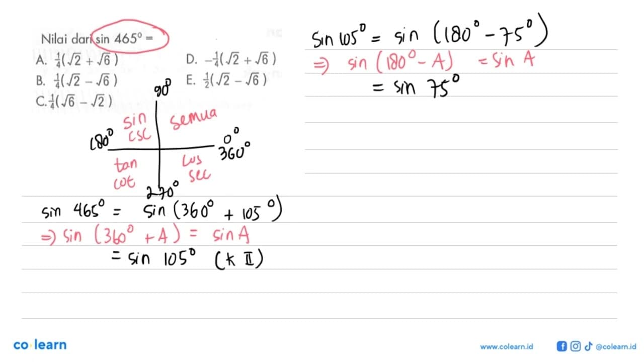 Nilai dari sin 465=
