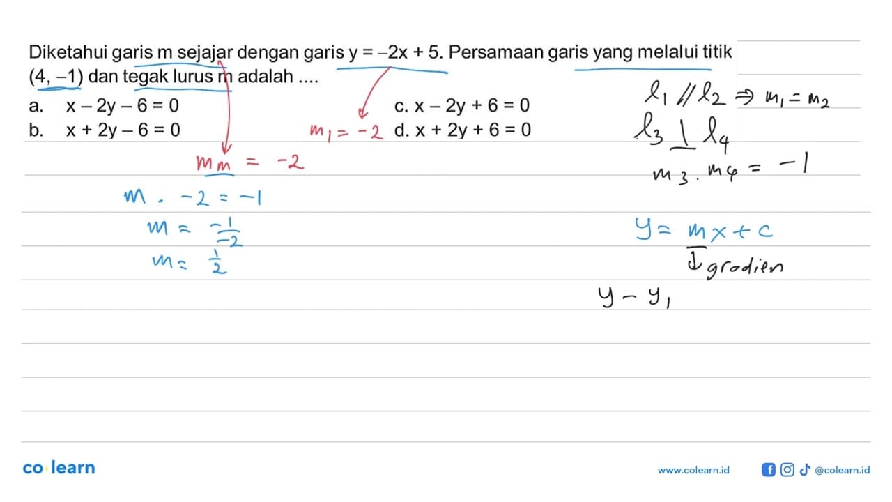 Diketahui garis m sejajar dengan garis y = -2x + 5.